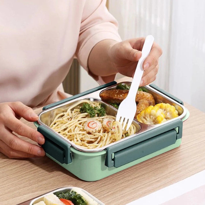 Insulated two-compartment lunch container holding a warm meal - product photo 8