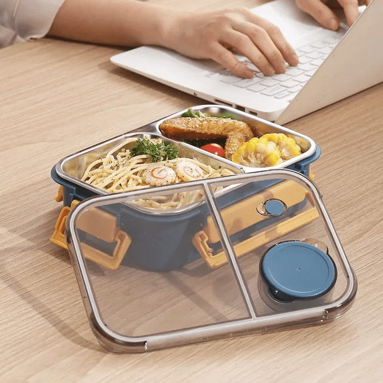 Insulated two-compartment lunch container holding a warm meal - product photo 9