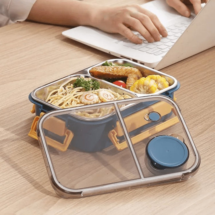 Insulated two-compartment lunch container holding a warm meal - product photo 9