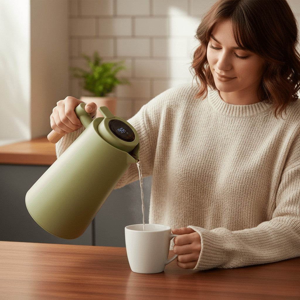 Double-walled steel flask with a temperature readout in the lid - product photo 5
