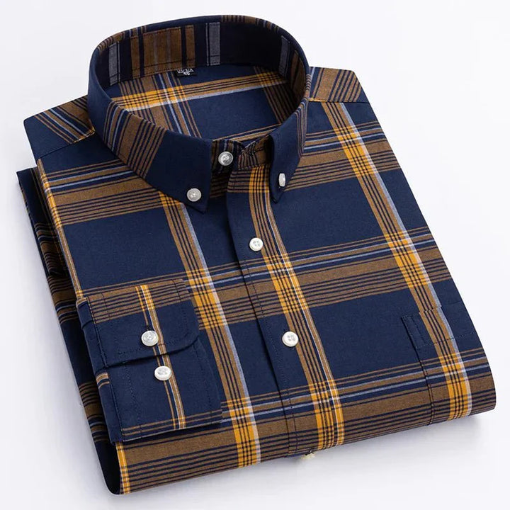 Ethan | Men’s Relaxed Long Sleeve Check Shirt With Full Button Closure