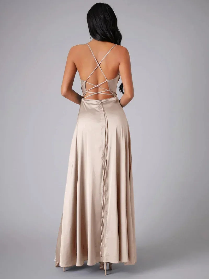 Nina | Women’s Elegant Strappy Maxi Dress With Flowing Silhouette And Side Slit