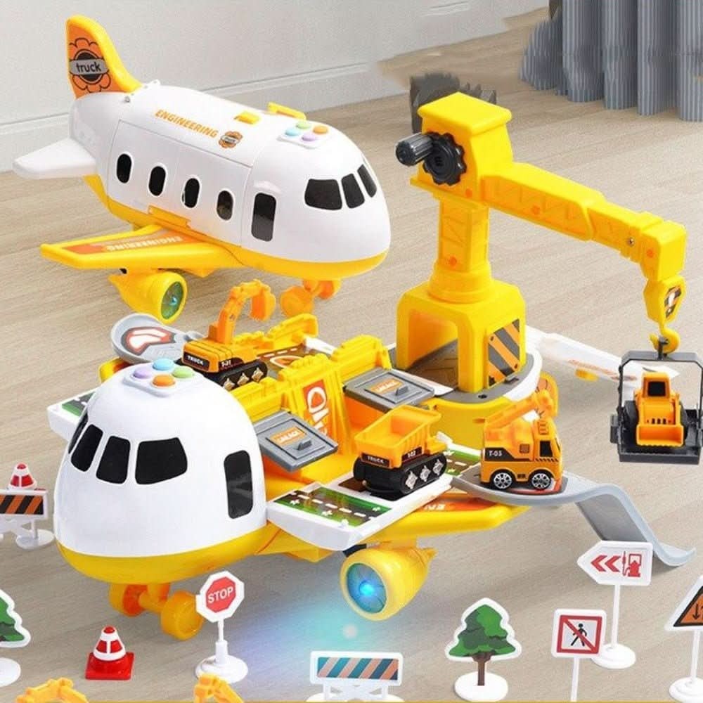 Kids toy airplane playset with ground vehicles and airport accessories - product photo 3