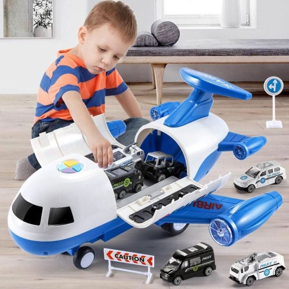 Kids toy airplane playset with ground vehicles and airport accessories - product photo 4