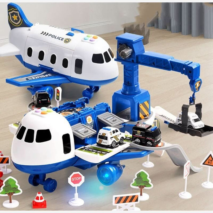 Kids toy airplane playset with ground vehicles and airport accessories - product photo 8