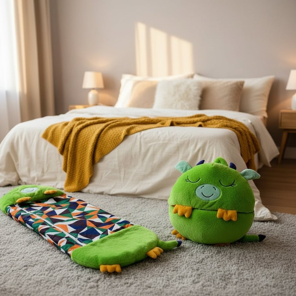 Kids sleeping bag that folds into a soft plush animal - product photo 3