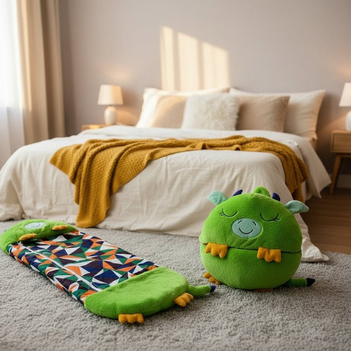 Kids sleeping bag that folds into a soft plush animal - product photo 3
