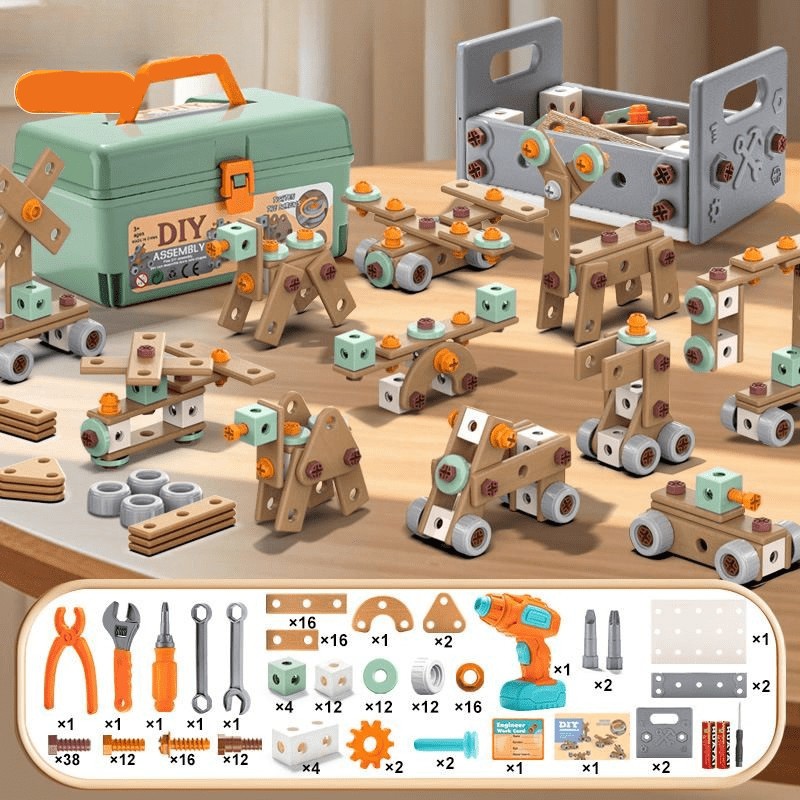 Kids tool set with a working toy drill and building parts - product photo 10