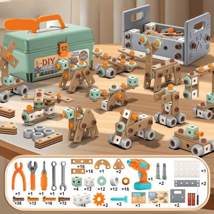 Kids tool set with a working toy drill and building parts - product photo 10