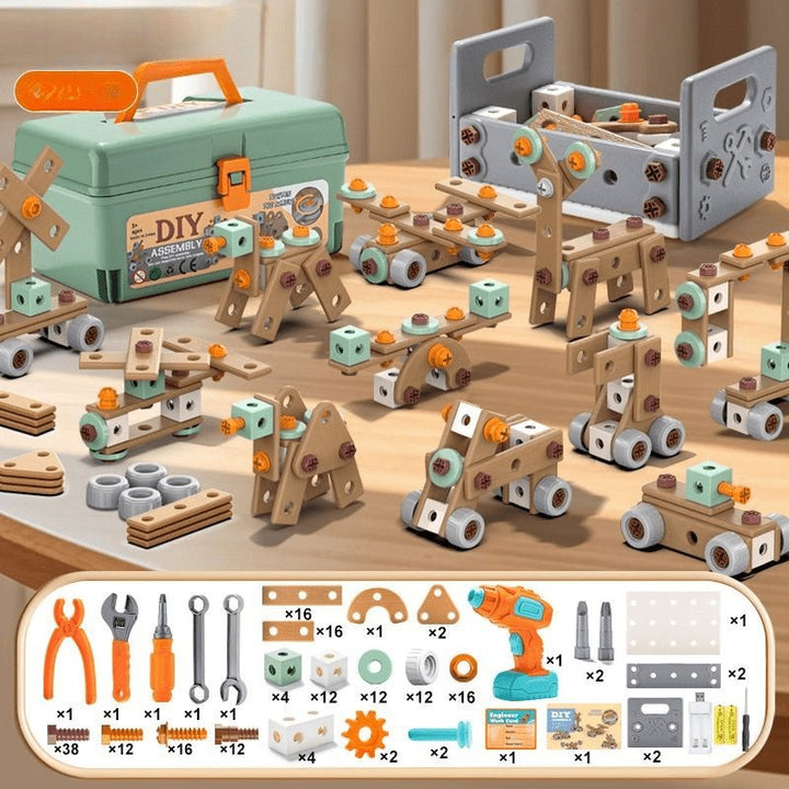 Kids tool set with a working toy drill and building parts - product photo 11