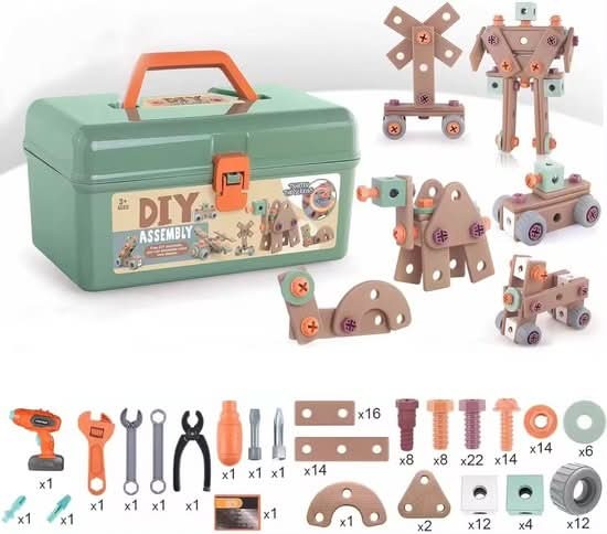 Kids tool set with a working toy drill and building parts - product photo 2