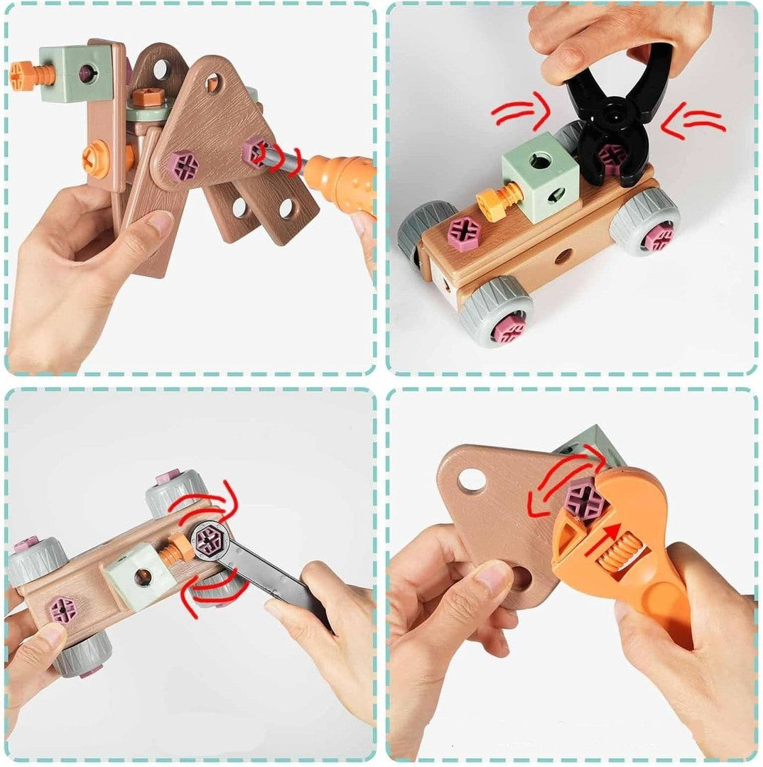 Kids tool set with a working toy drill and building parts - product photo 4