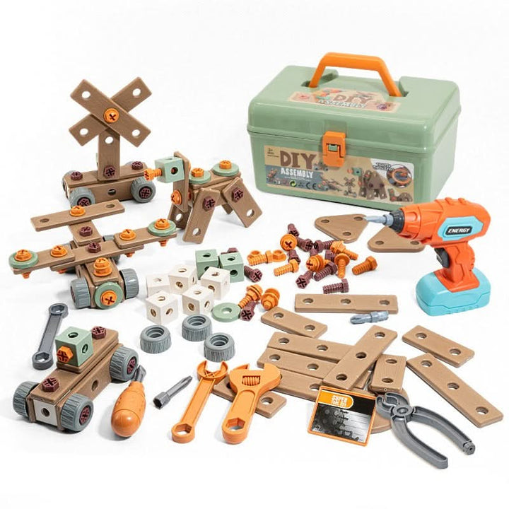 Kids tool set with a working toy drill and building parts - product photo 5