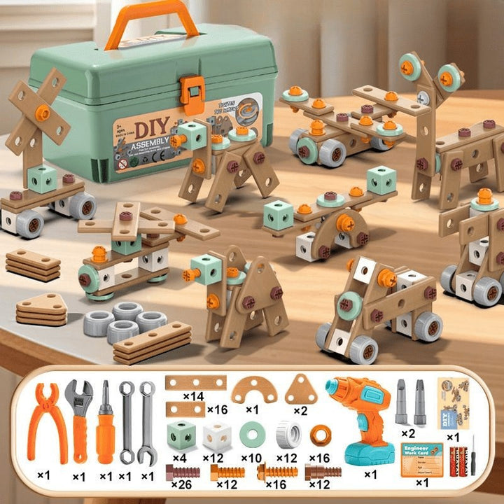 Kids tool set with a working toy drill and building parts - product photo 8