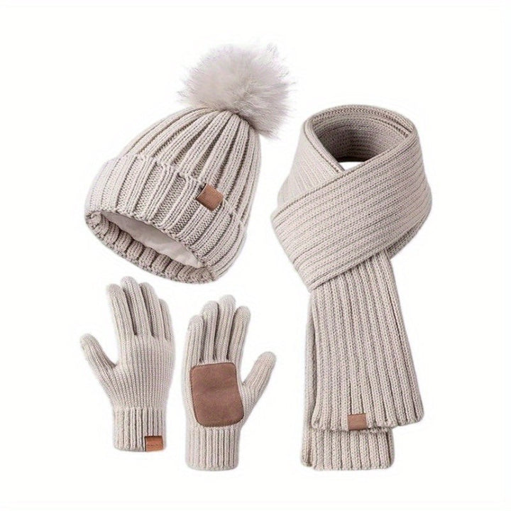 Matching knit beanie, scarf and gloves - product photo 1