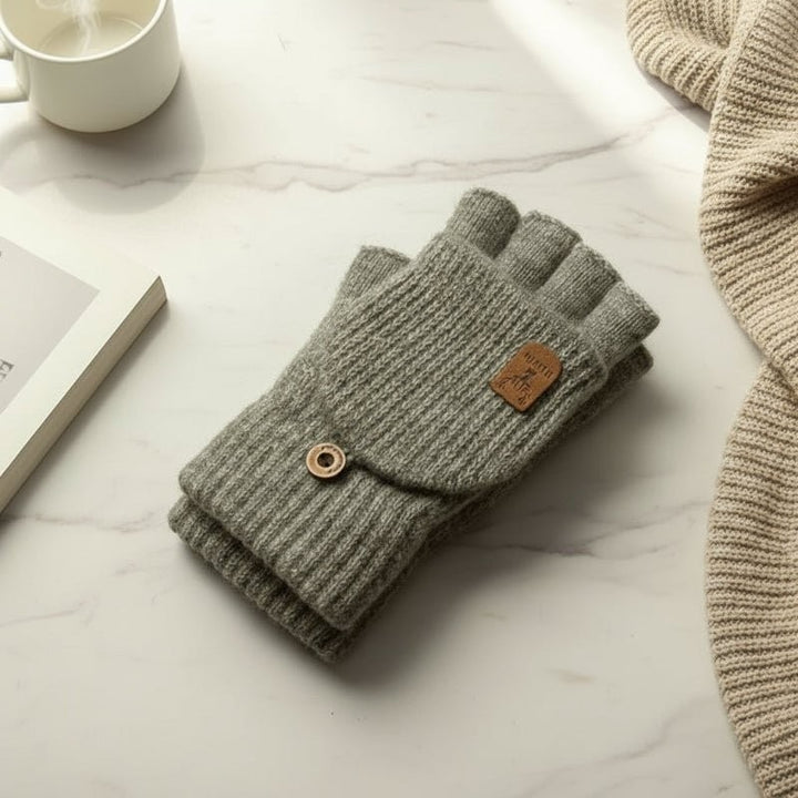 Knitted half-finger winter gloves with touchscreen tips - product photo 1