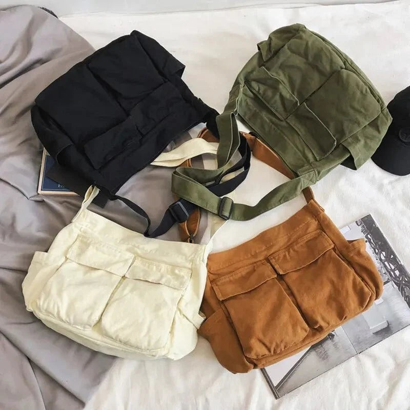 Large canvas shoulder messenger bag - product photo 1
