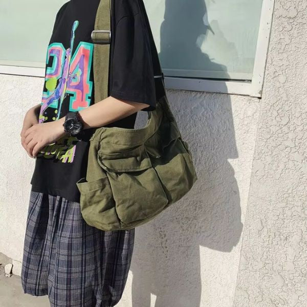 Large canvas shoulder messenger bag - product photo 10