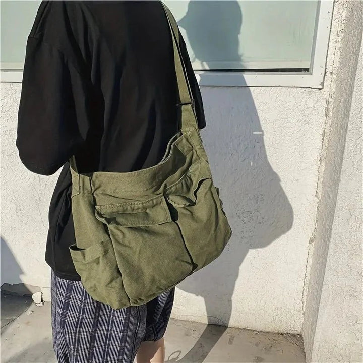 Large canvas shoulder messenger bag - product photo 2