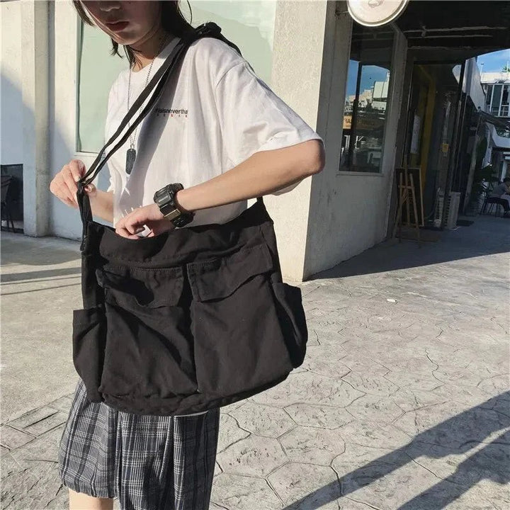 Large canvas shoulder messenger bag - product photo 3