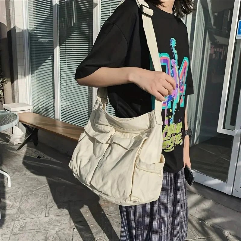 Large canvas shoulder messenger bag - product photo 5