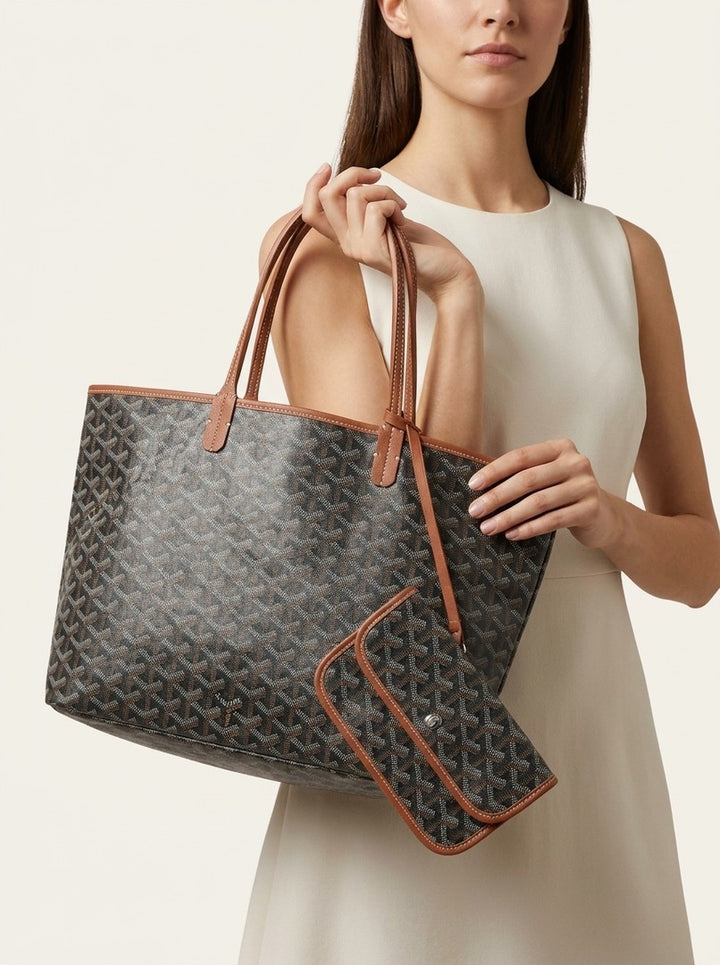 Large geometric print tote bag with a matching pouch - product photo 15