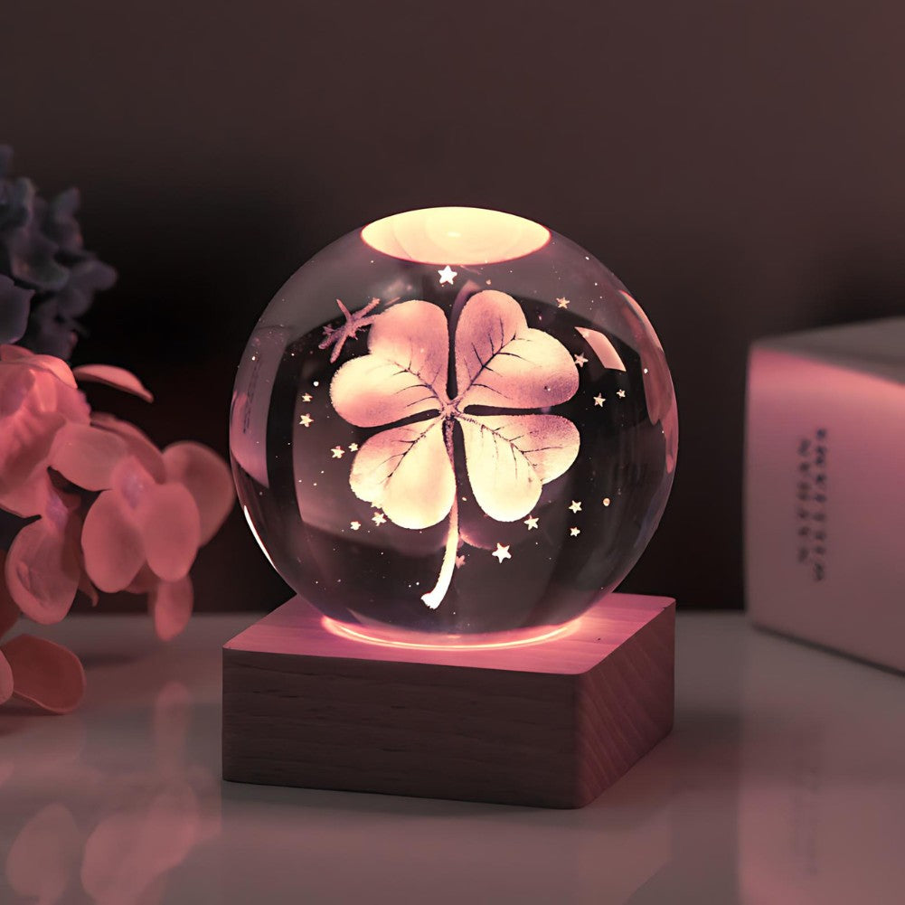 Laser-etched crystal ball lamp lit from its base - product photo 2