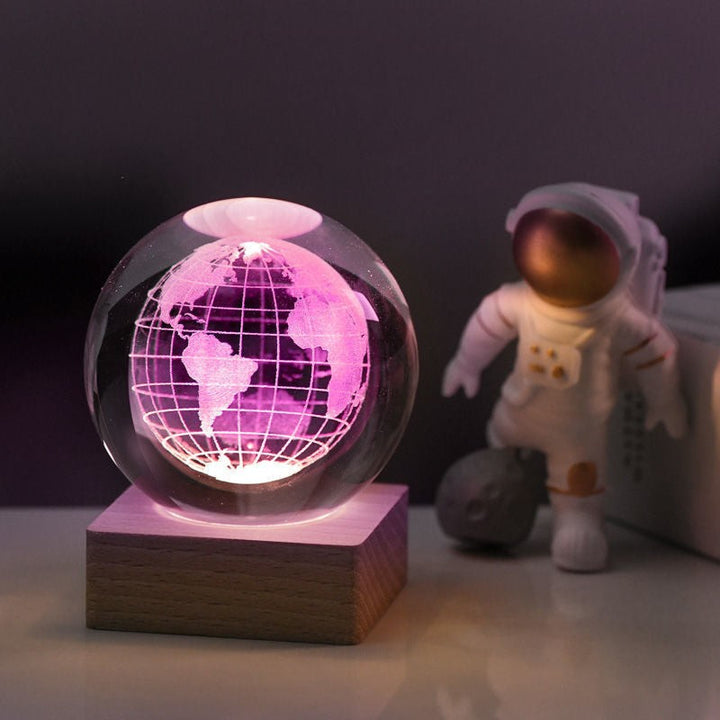 Laser-etched crystal ball lamp lit from its base - product photo 8