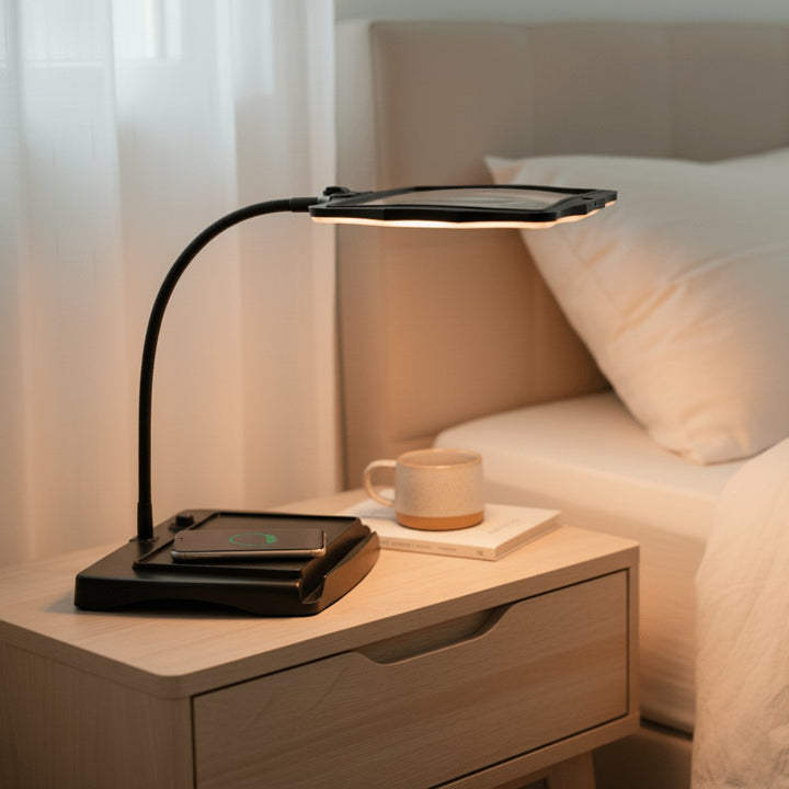 LED desk magnifying lamp with a large lens on a flexible gooseneck - product photo 1