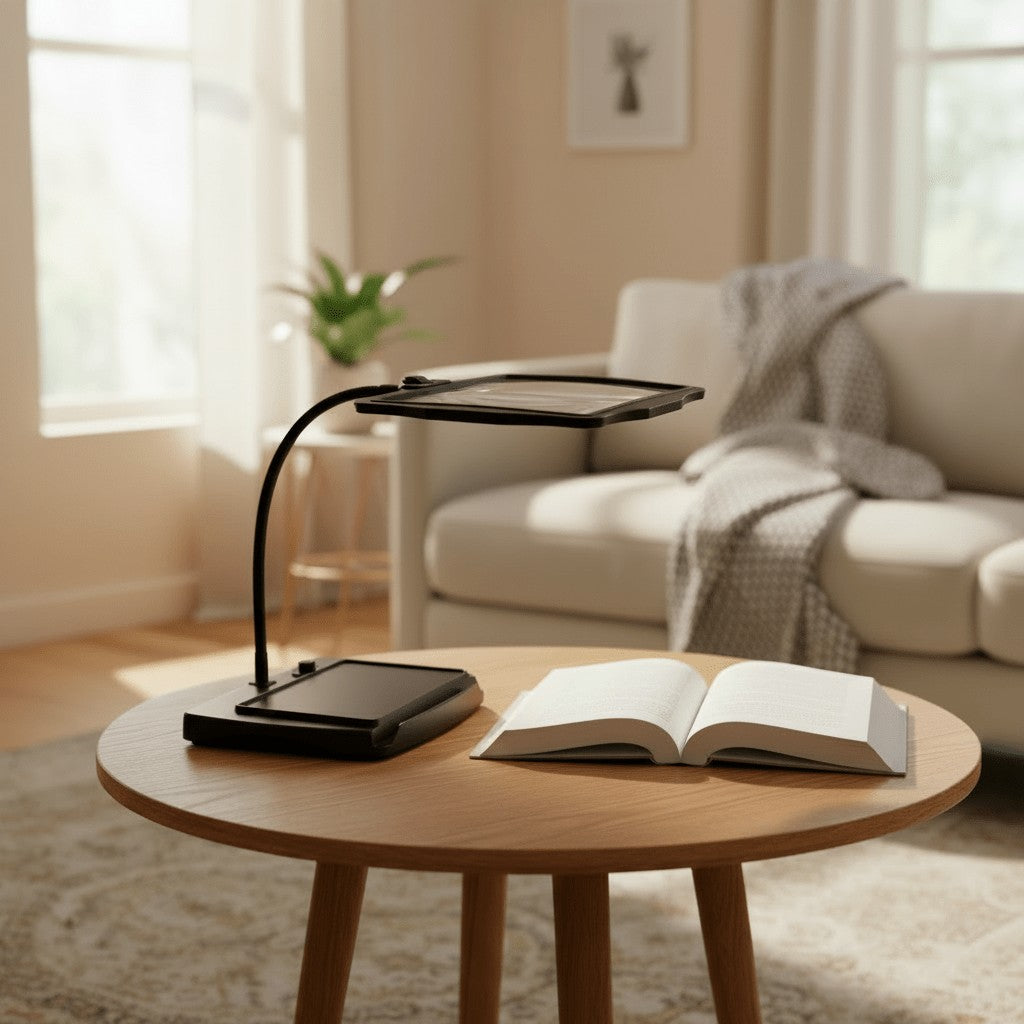 LED desk magnifying lamp with a large lens on a flexible gooseneck - product photo 3