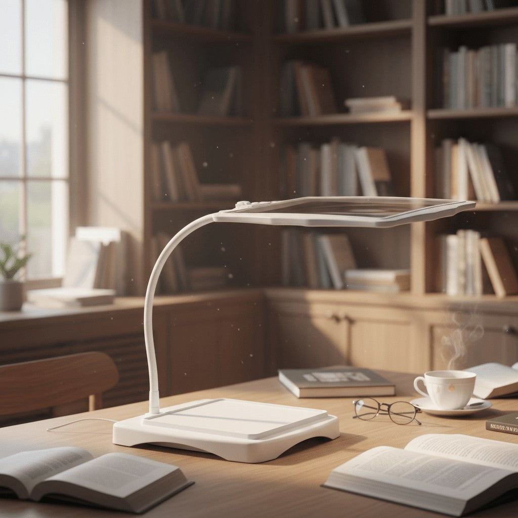LED desk magnifying lamp with a large lens on a flexible gooseneck - product photo 5
