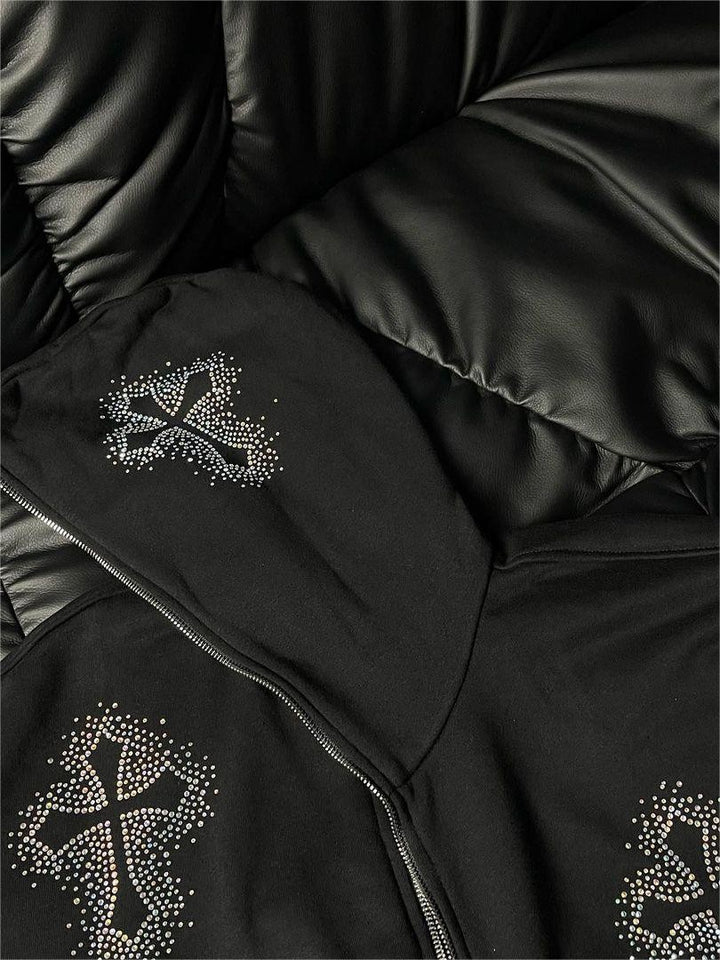 Loose fit zip hoodie with a rhinestone cross motif - product photo 4