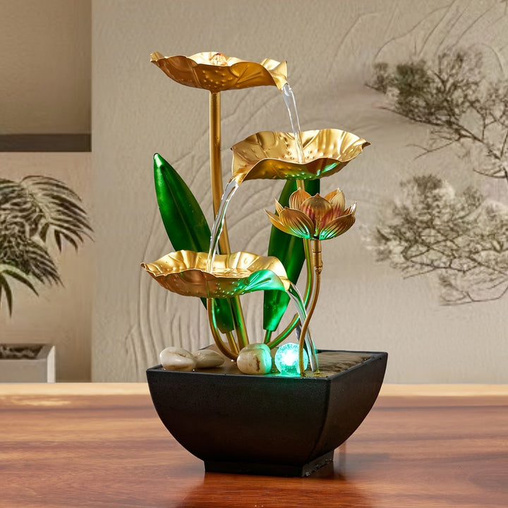 Lotus tabletop water fountain lit by LEDs - product photo 1