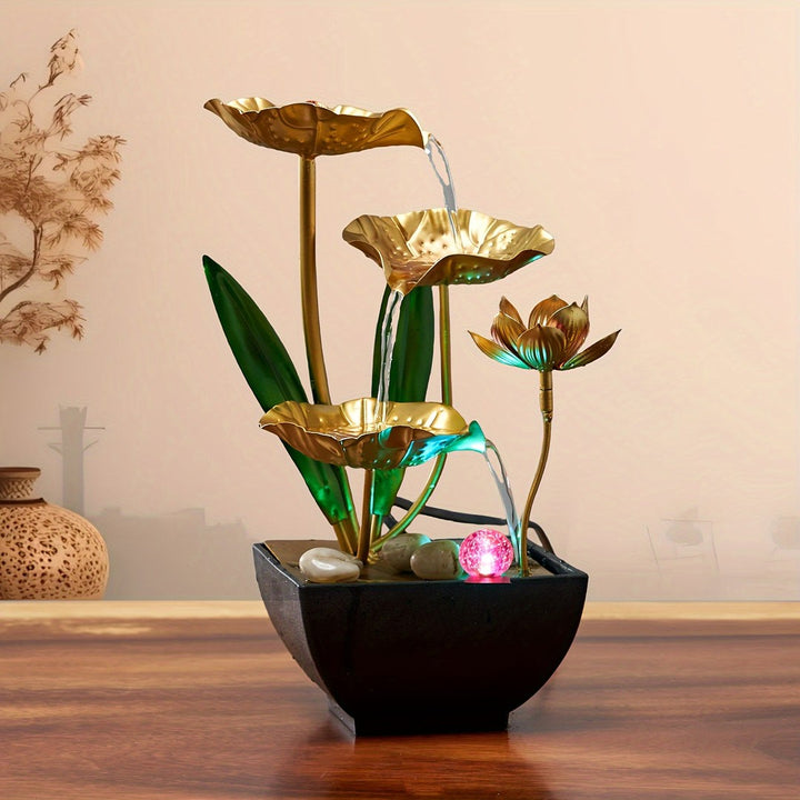 Lotus tabletop water fountain lit by LEDs - product photo 4