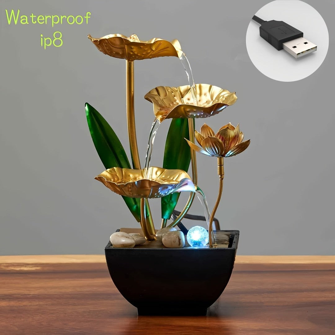 Lotus tabletop water fountain with soft lighting - product photo 3
