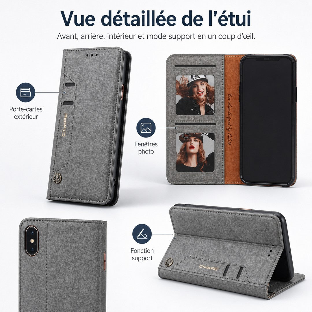 Magnetic flip phone case with card slots - product photo 7