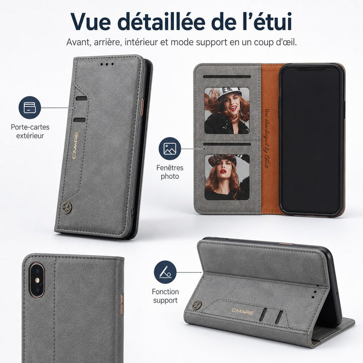 Magnetic flip phone case with card slots - product photo 7
