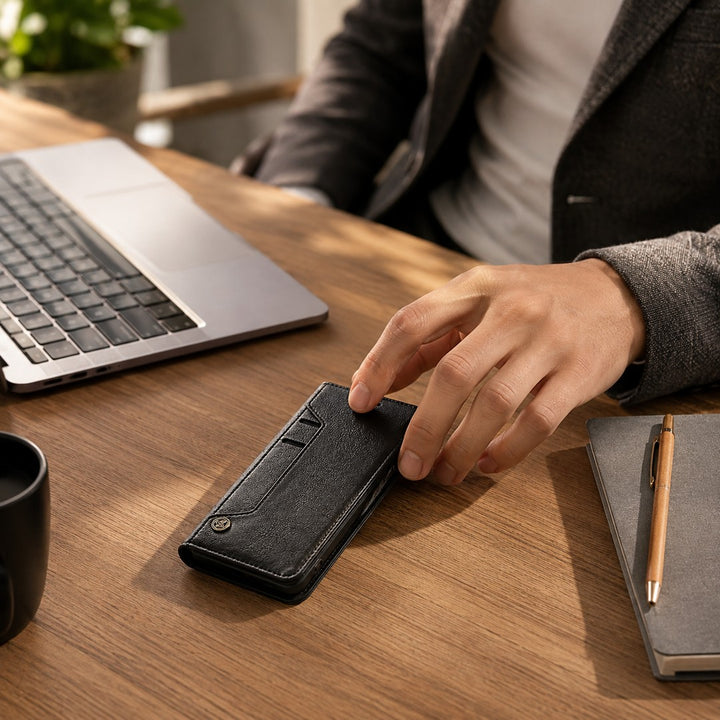 Magnetic flip phone case with card slots - product photo 9