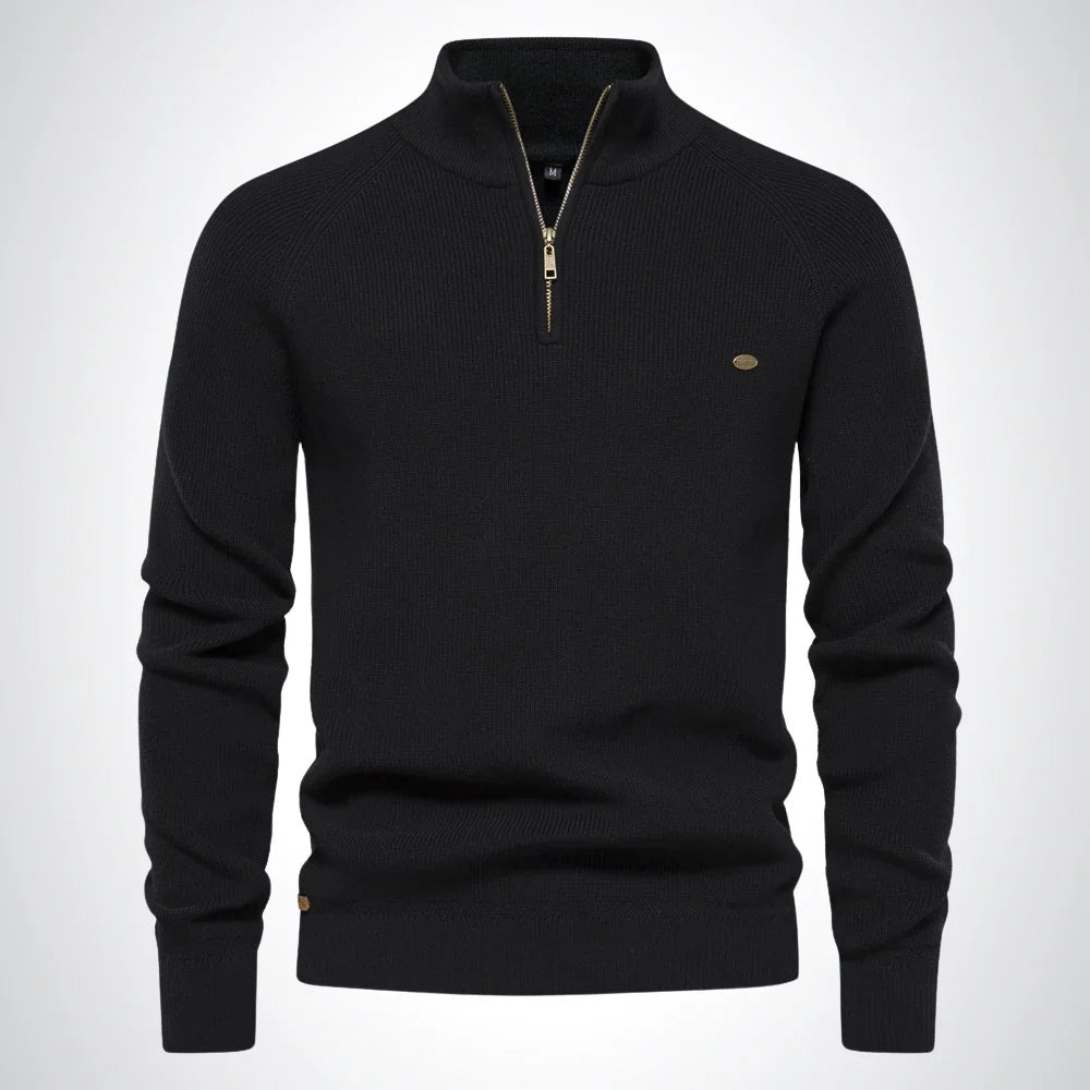 Men's cotton sweater with a zip collar - product photo 1