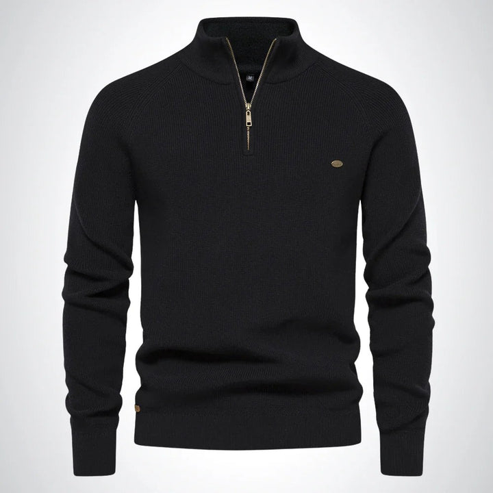 Men's cotton sweater with a zip collar - product photo 1