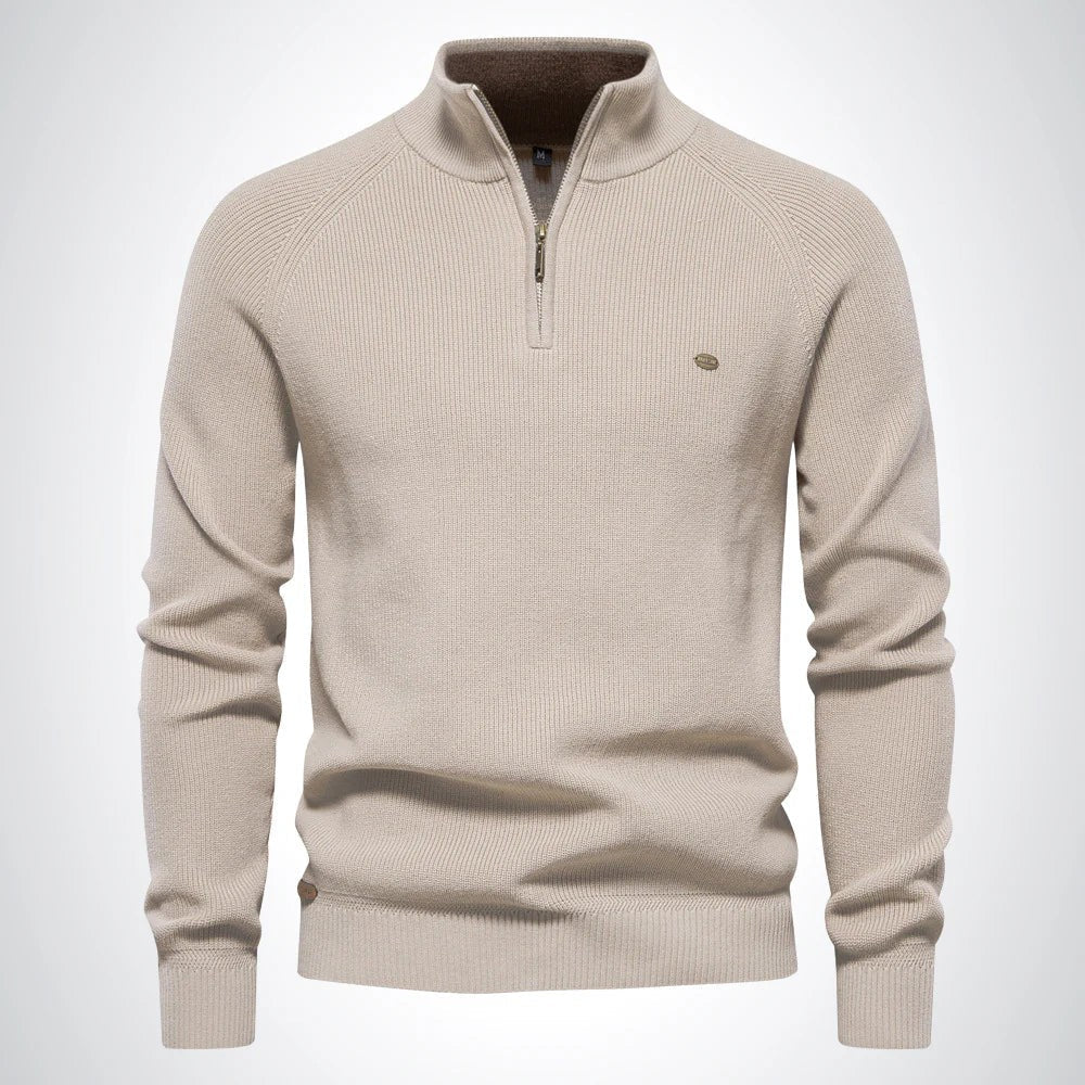 Men's cotton sweater with a zip collar - product photo 2