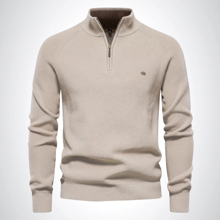 Men's cotton sweater with a zip collar - product photo 2