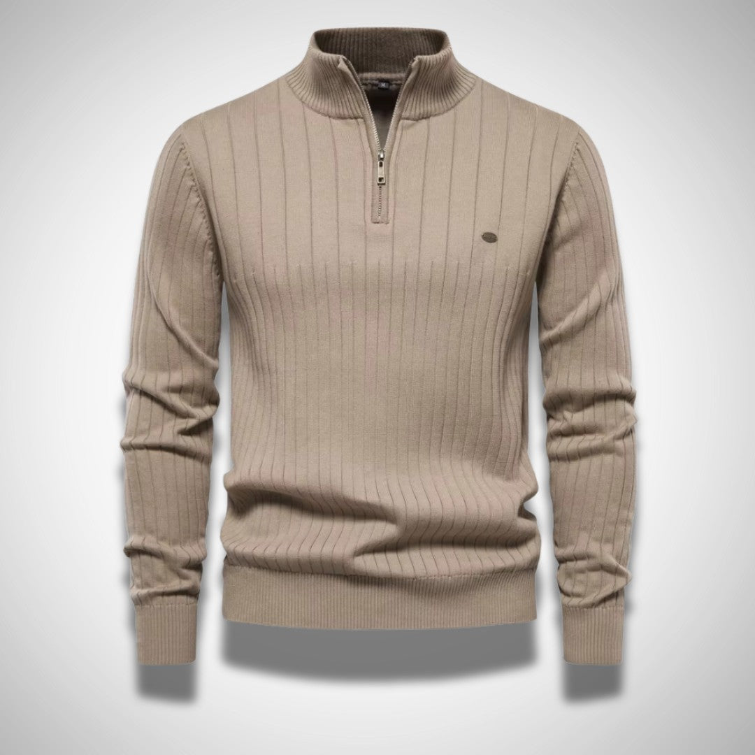 Men's cotton zip-neck sweater with pleat detail - product photo 3