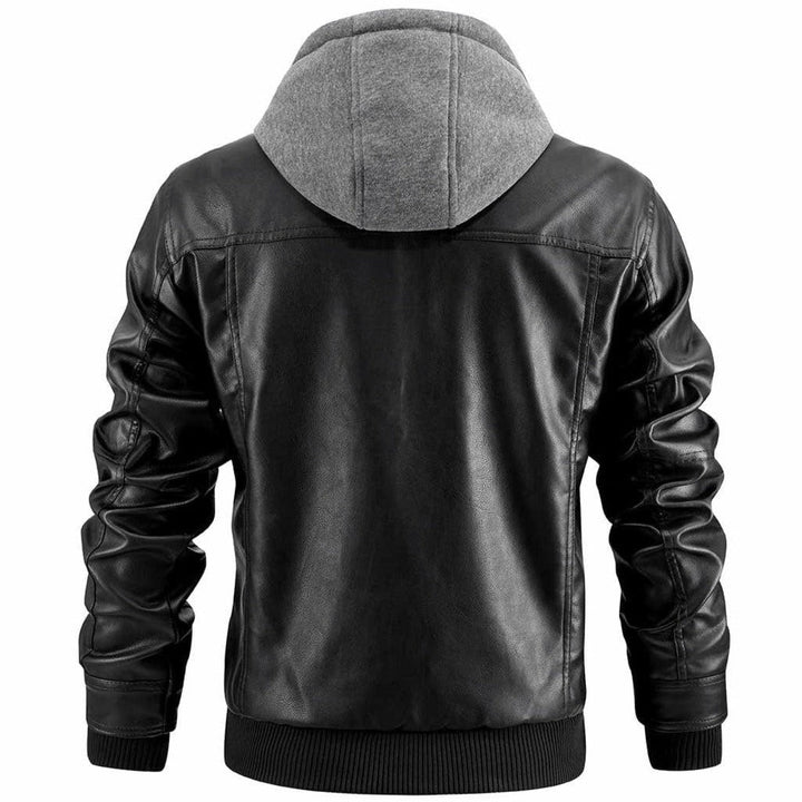 Men's hooded leather jacket - product photo 4