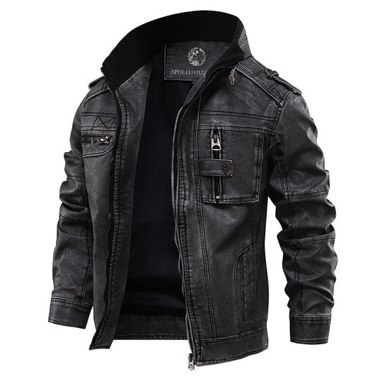 Men's black leather jacket - product photo 1
