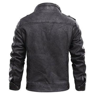 Men's black leather jacket - product photo 2