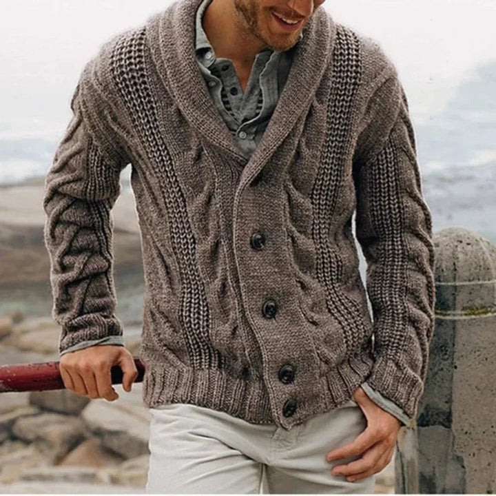 Men's shawl collar cable knit cardigan - product photo 2