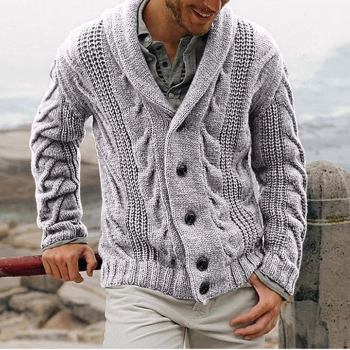 Men's shawl collar cable knit cardigan - product photo 4