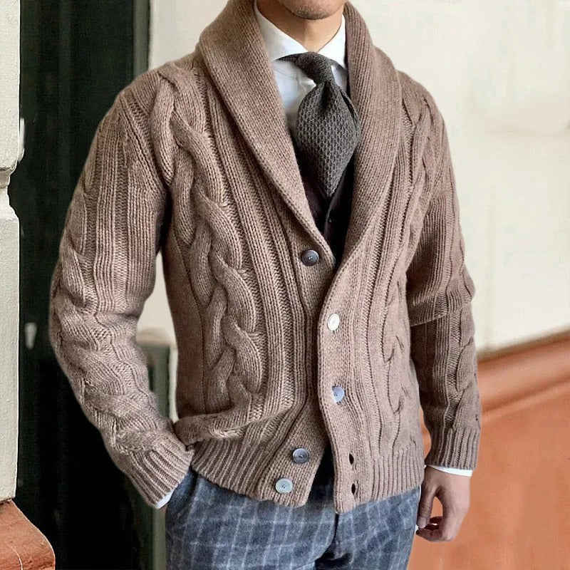 Men's shawl collar cable knit sweater - product photo 1