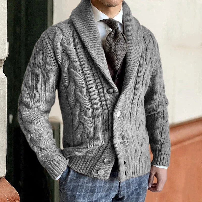 Men's shawl collar cable knit sweater - product photo 2